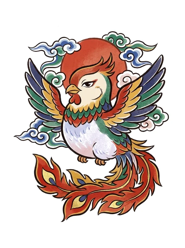 해오름봉황 민화 일러스트