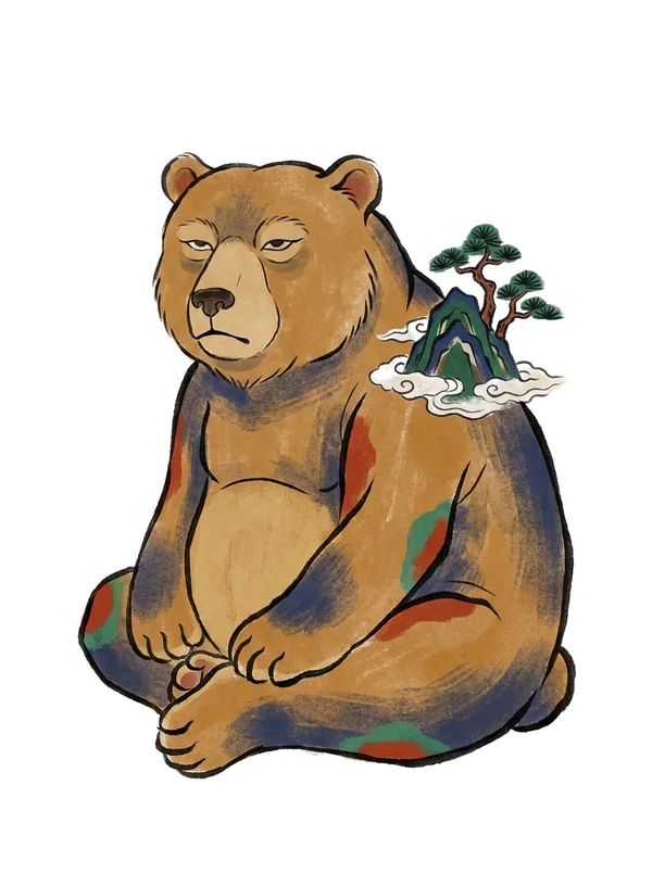 큰산곰 민화 일러스트